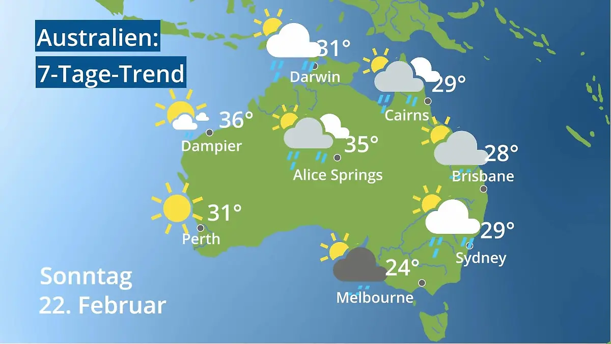 Australien: Wie wird das Wetter? Video 7-Tage-Trend: Sydney, Melbourne, Perth