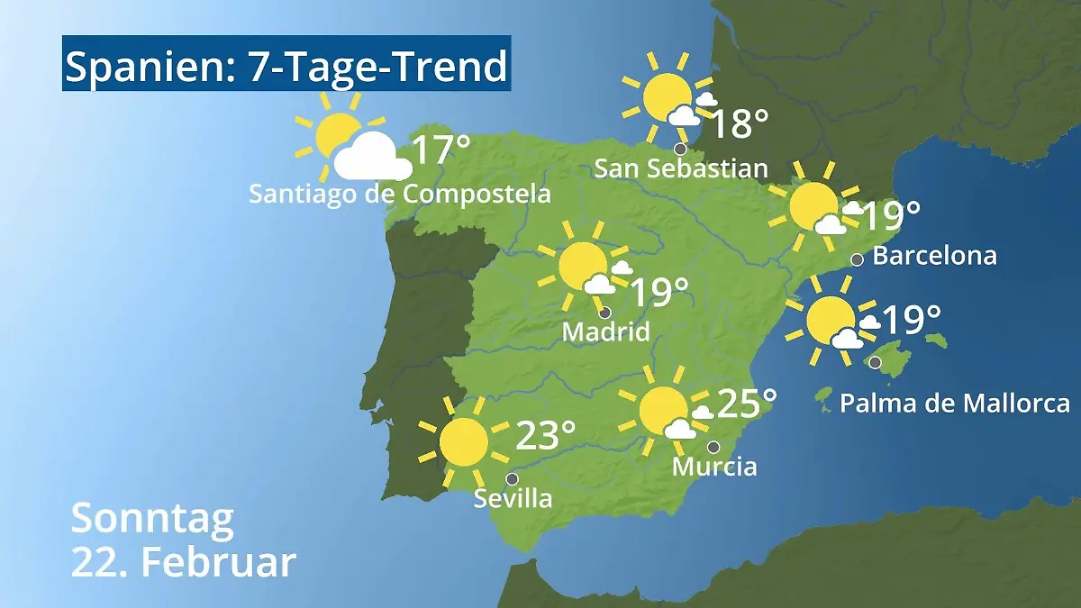 Spanien: Wie wird das Wetter? Video 7-Tage-Trend: Mallorca, Madrid, Barcelona