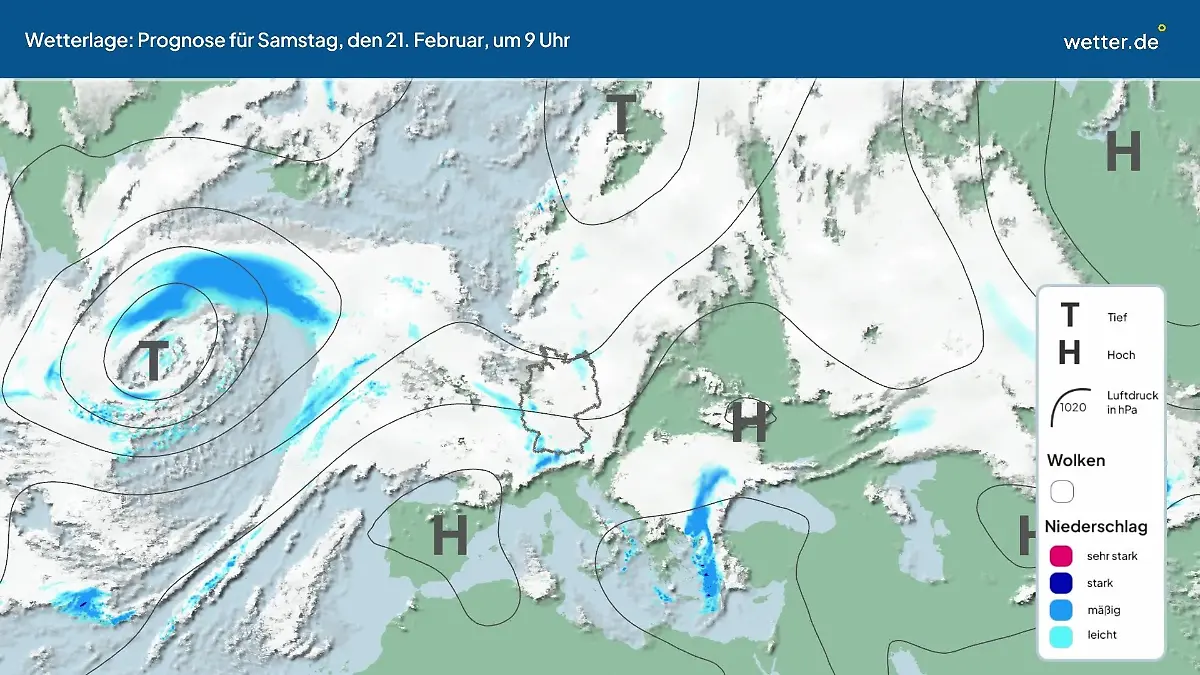 Die Wetterlage der kommenden 5 Tage Hochs und Tiefs über Europa