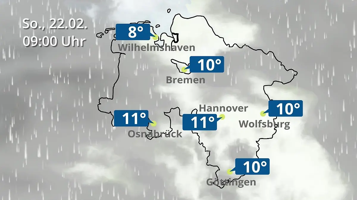 Bremen und Niedersachsen: Wie wird das Wetter? Regen- und Wolkenfilm für Hannover, Osnabrück und Wolfsburg
