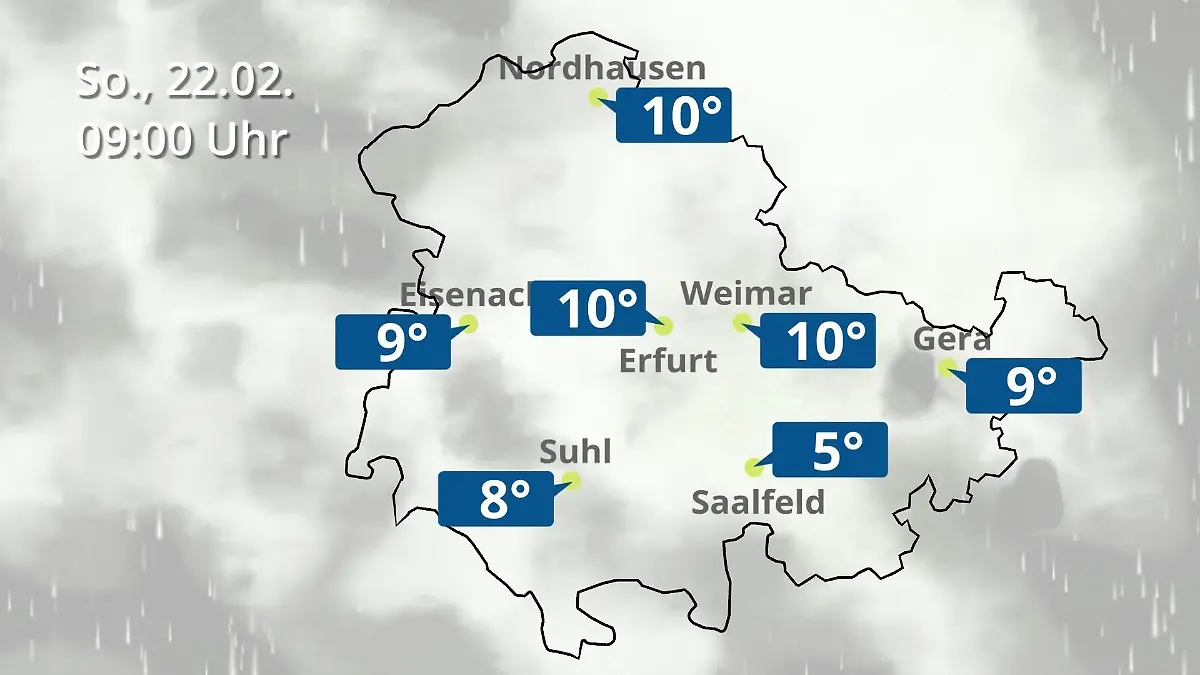 Thüringen: Wie wird das Wetter? Regen- und Wolkenfilm für Erfurt, Gera und Eisenach