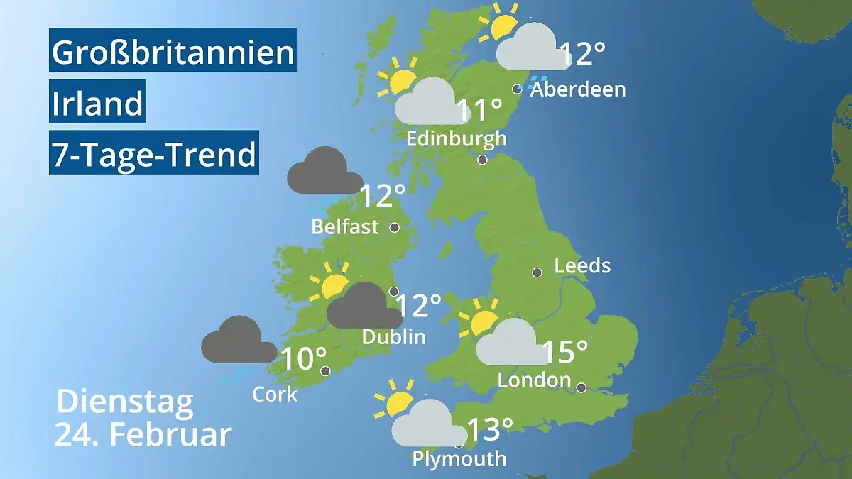 England, Schottland, Wales: Wie wird das Wetter? Video 7-Tage-Trend: Großbritannien und Irland