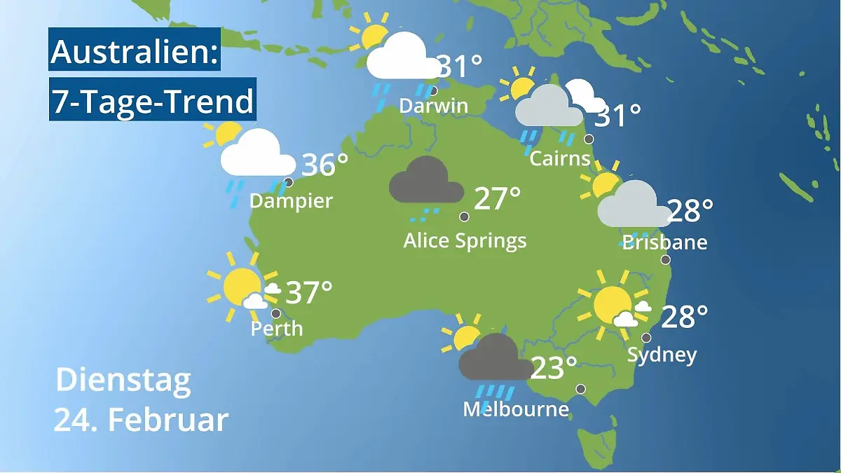 Australien: Wie wird das Wetter? Video 7-Tage-Trend: Sydney, Melbourne, Perth