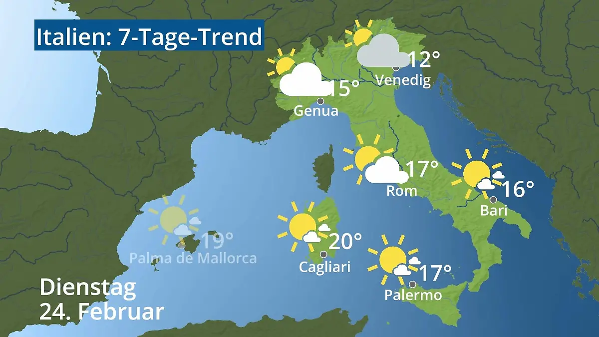 Italien: Wie wird das Wetter? Video 7-Tage-Trend: Rom, Venedig, Sizilien, Sardinien