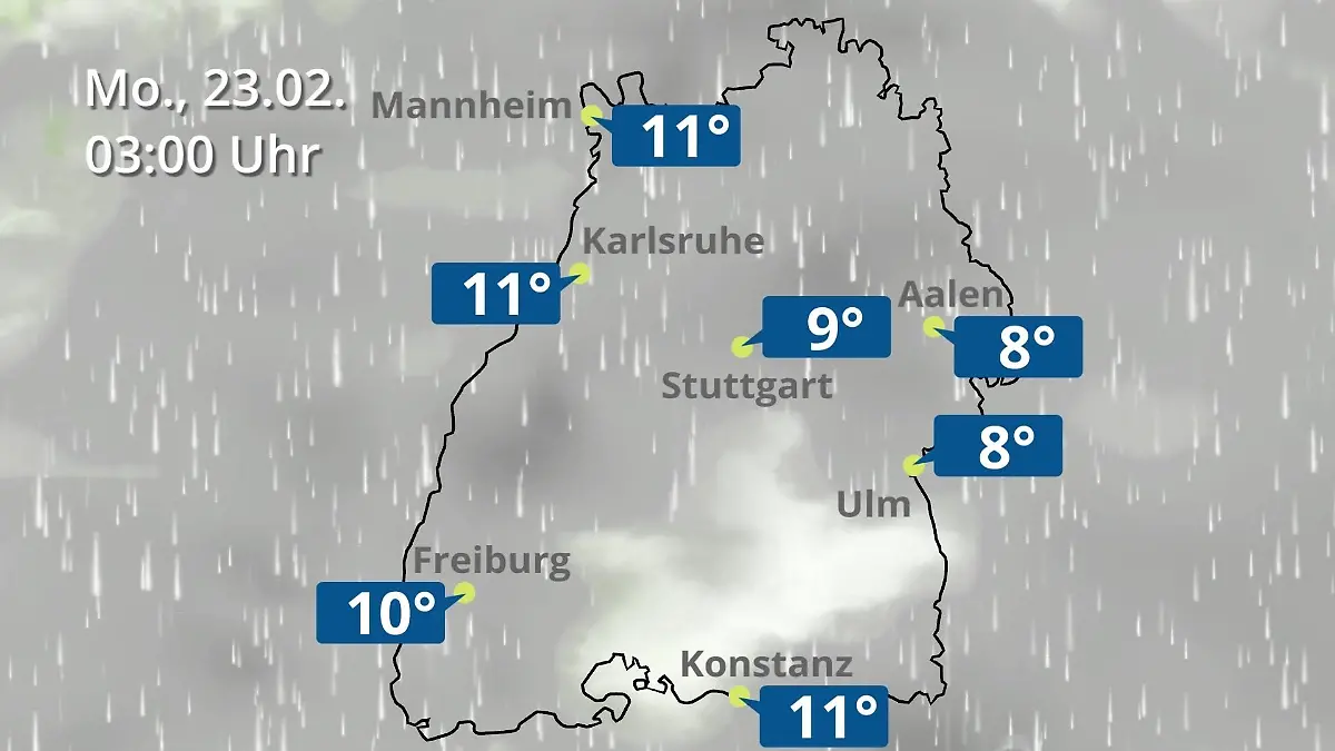 Baden-Württemberg: Wie wird das Wetter? Regen- und Wolkenfilm für Stuttgart, Mannheim und Karlsruhe