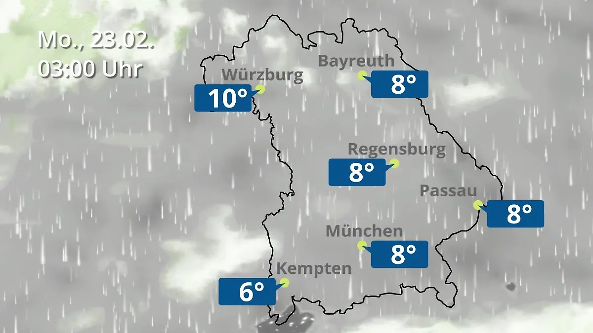 Bayern: Wie wird das Wetter? Regen- und Wolkenfilm für München, Regensburg und Würzburg