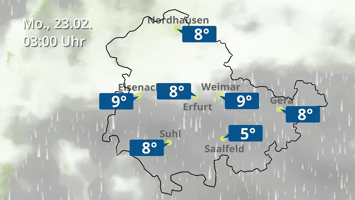 Thüringen: Wie wird das Wetter? Regen- und Wolkenfilm für Erfurt, Gera und Eisenach