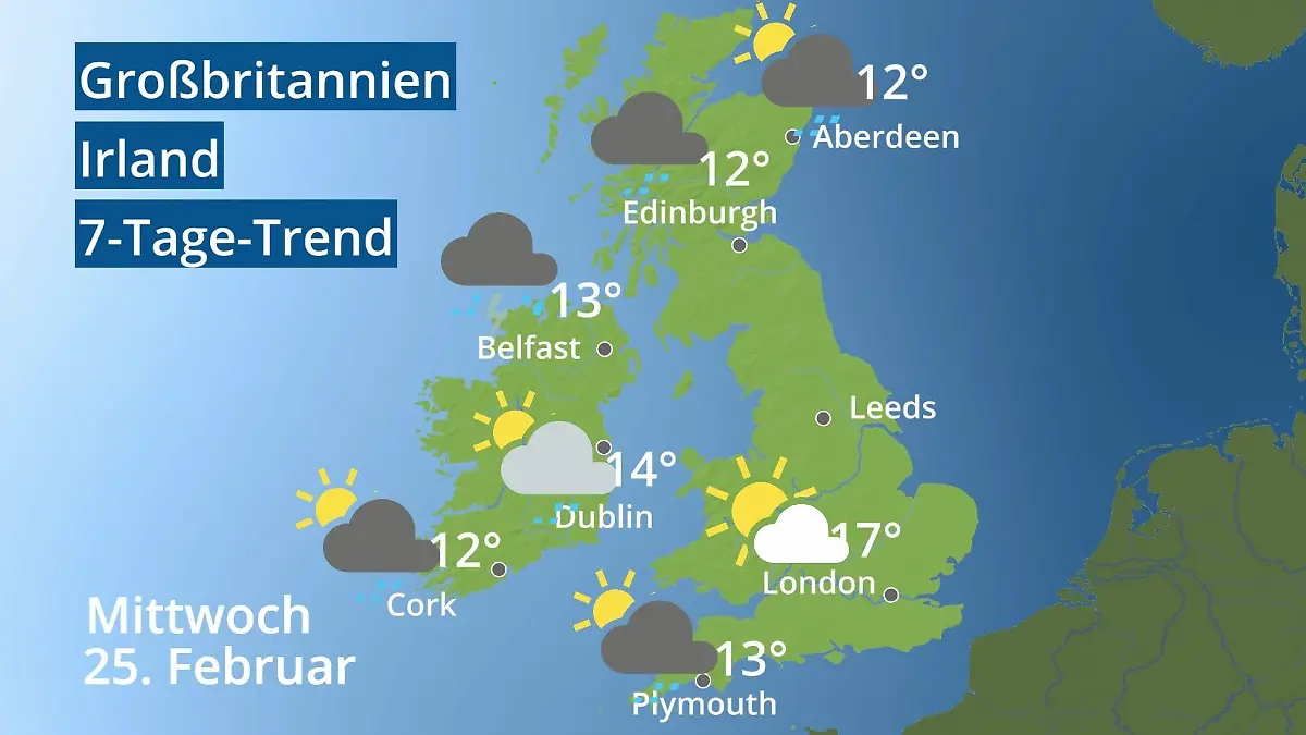 England, Schottland, Wales: Wie wird das Wetter? Video 7-Tage-Trend: Großbritannien und Irland