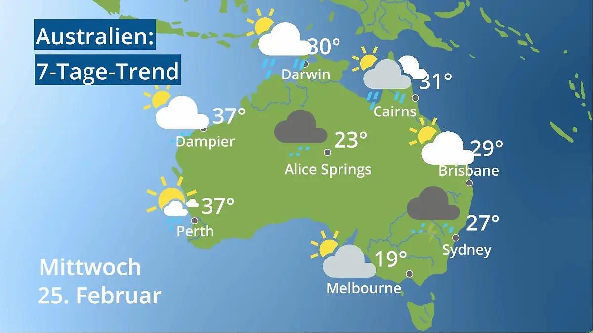 Australien: Wie wird das Wetter? Video 7-Tage-Trend: Sydney, Melbourne, Perth