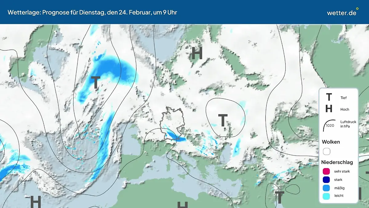 Die Wetterlage der kommenden 5 Tage Hochs und Tiefs über Europa
