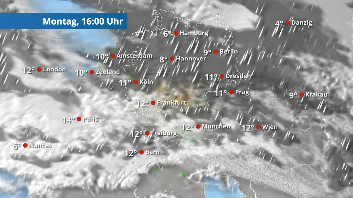 Schauerwetter: Neue Wetterwoche startet durchwachsen Der Regen- und Wolkenfilm für 48 Stunden