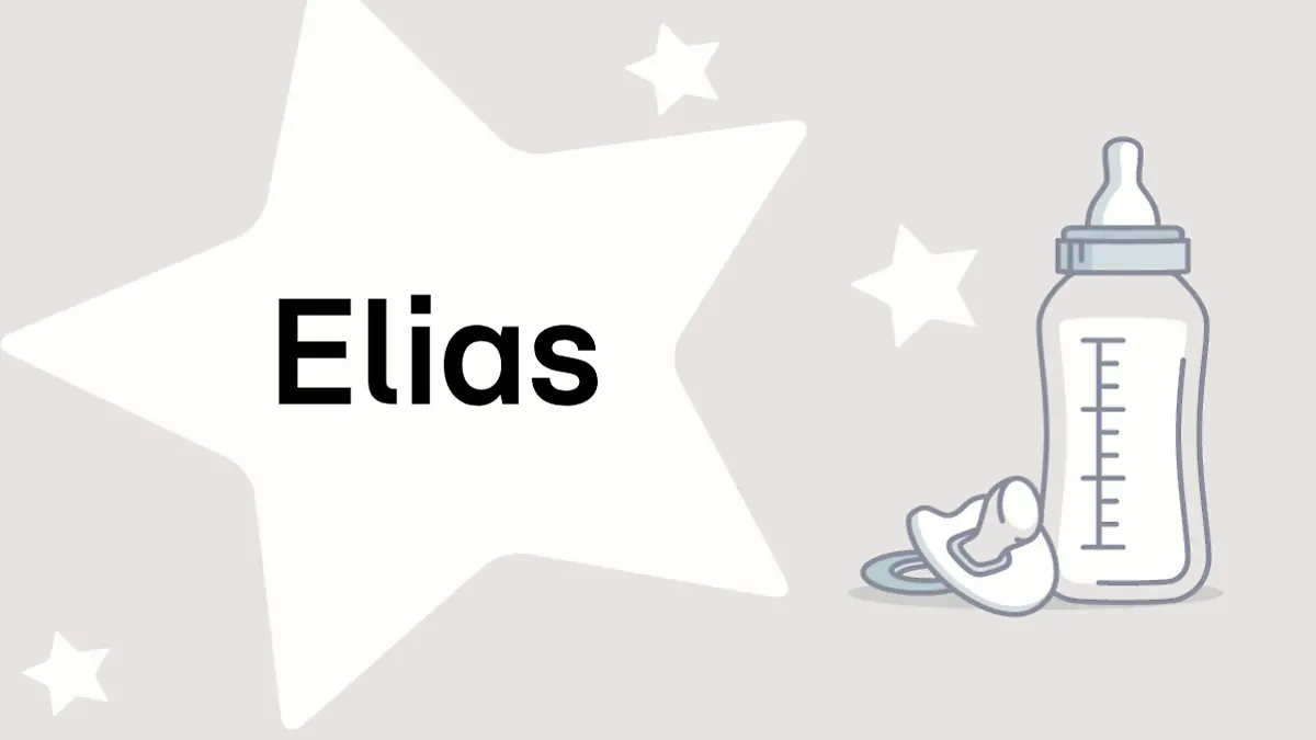 Schriftzug des Vornamens Elias auf grauem Hintergrund mit Sternen