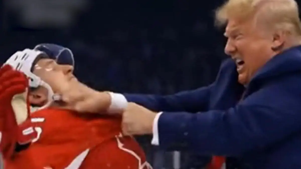 Prügel-Präsident?! Donald Trump schlägt kanadischen Eishockey-Spieler Verstörendes KI-Video