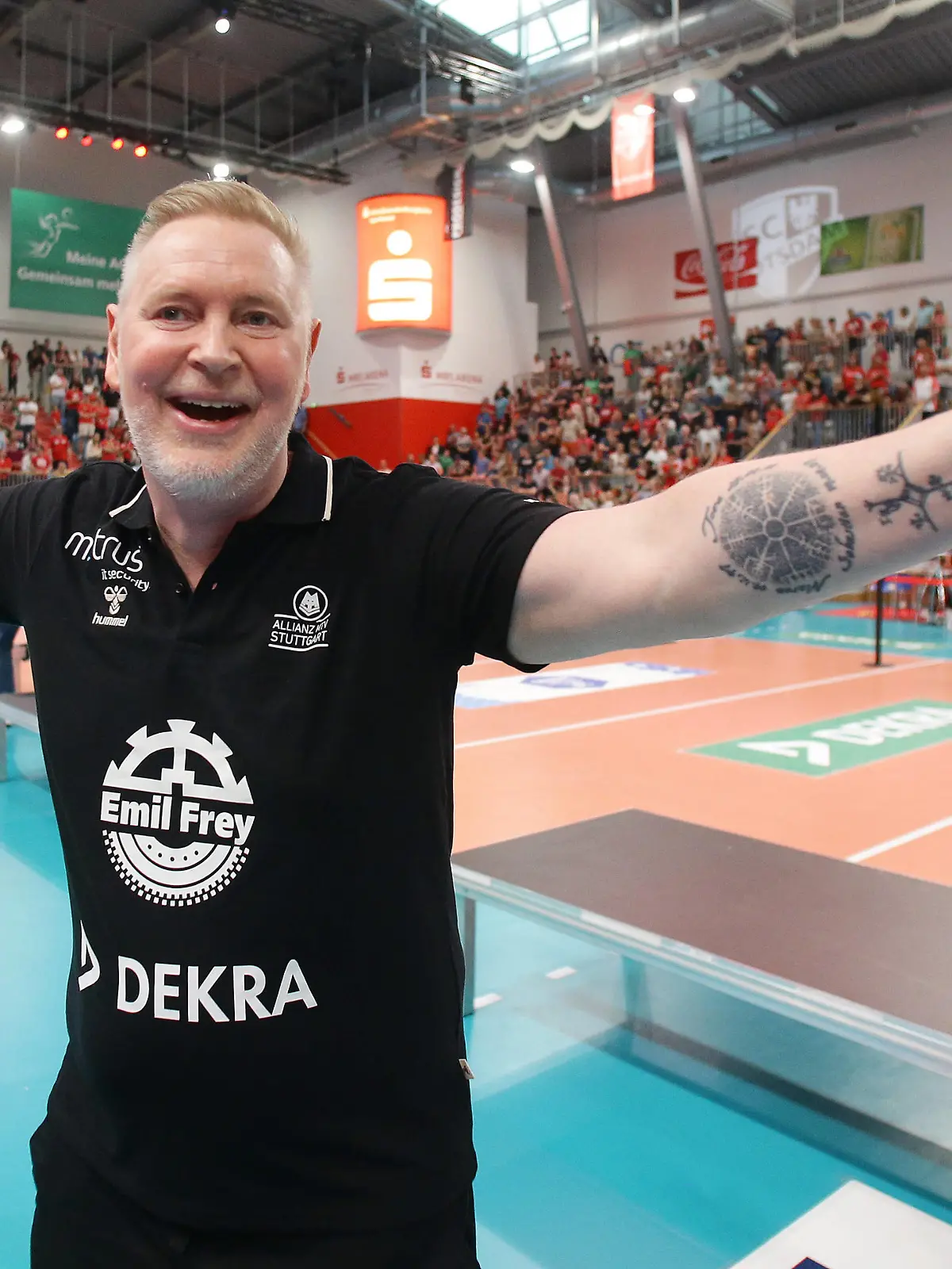 Potsdam , Bundesliga Volleyball Play-off Finale Spiel 4 , SC Potsdam vs. Allianz MTV Stuttgart , Tore Aleksandersen  Stuttgart  *** Potsdam , Bundesliga Volleyball Play off Final Game 4 , SC Potsdam vs Allianz MTV Stuttgart , Tore Aleksandersen Stuttgart