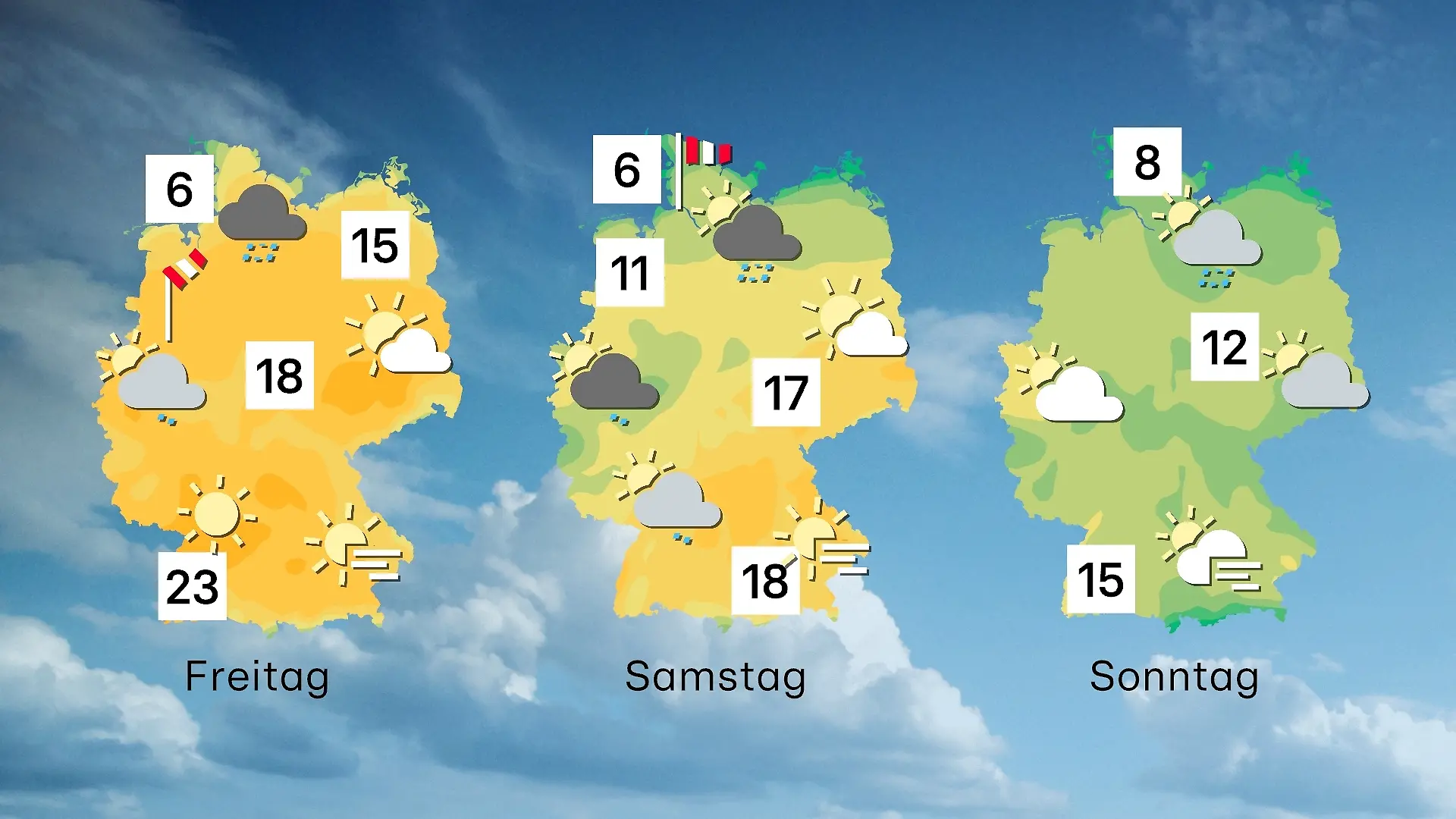 Oft erwarten uns zweistellige Werte - lediglich in Küstennähe sowie im zähen Nebel ist es frischer.