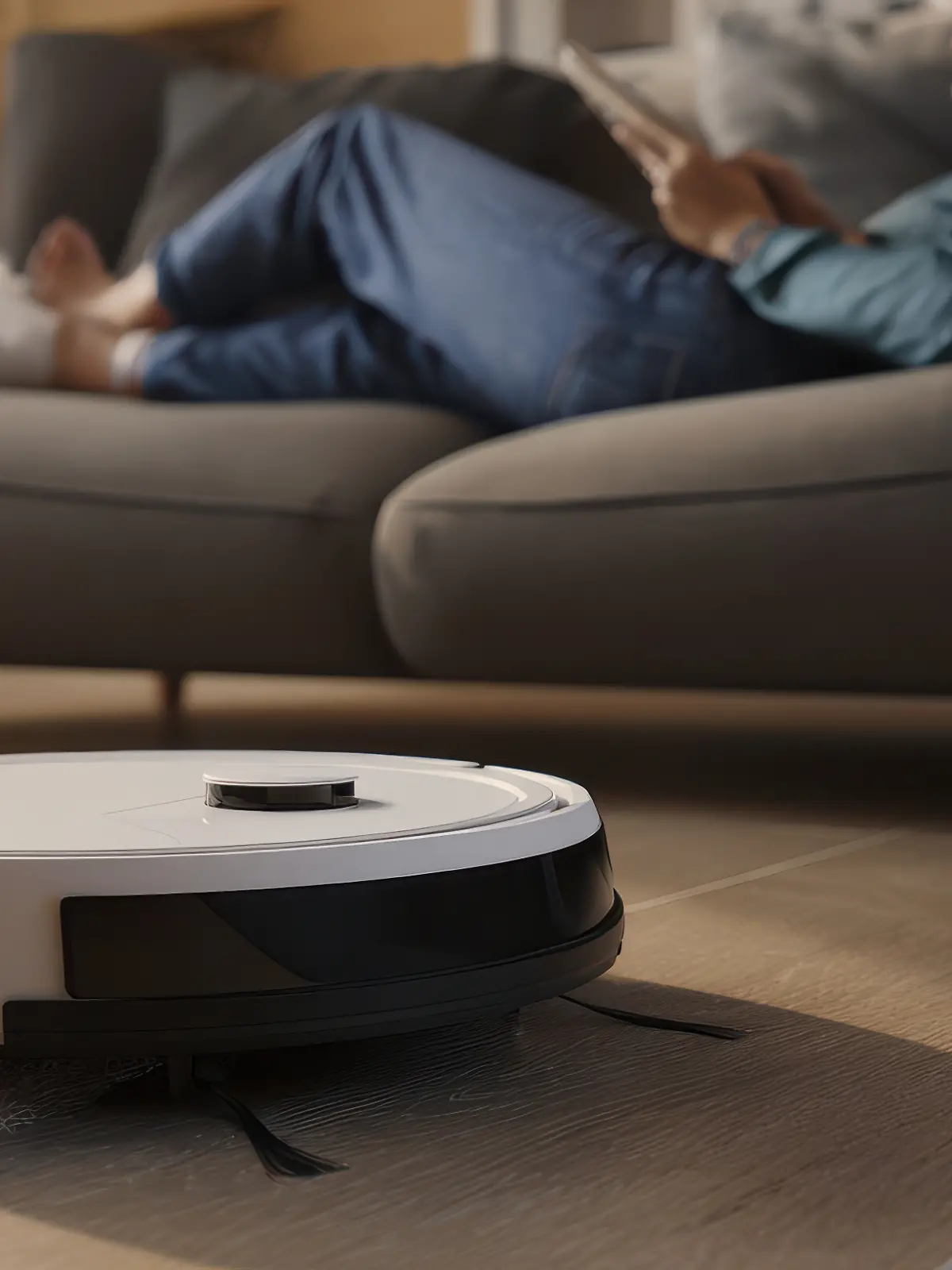 Sofa mit Saugroboter