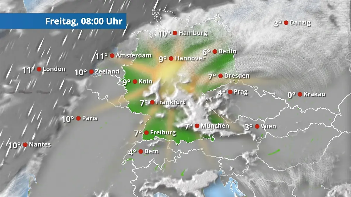 Norden und Westen später etwas Regen, sonst bleibt es sonnig Der Regen- und Wolkenfilm für 48 Stunden