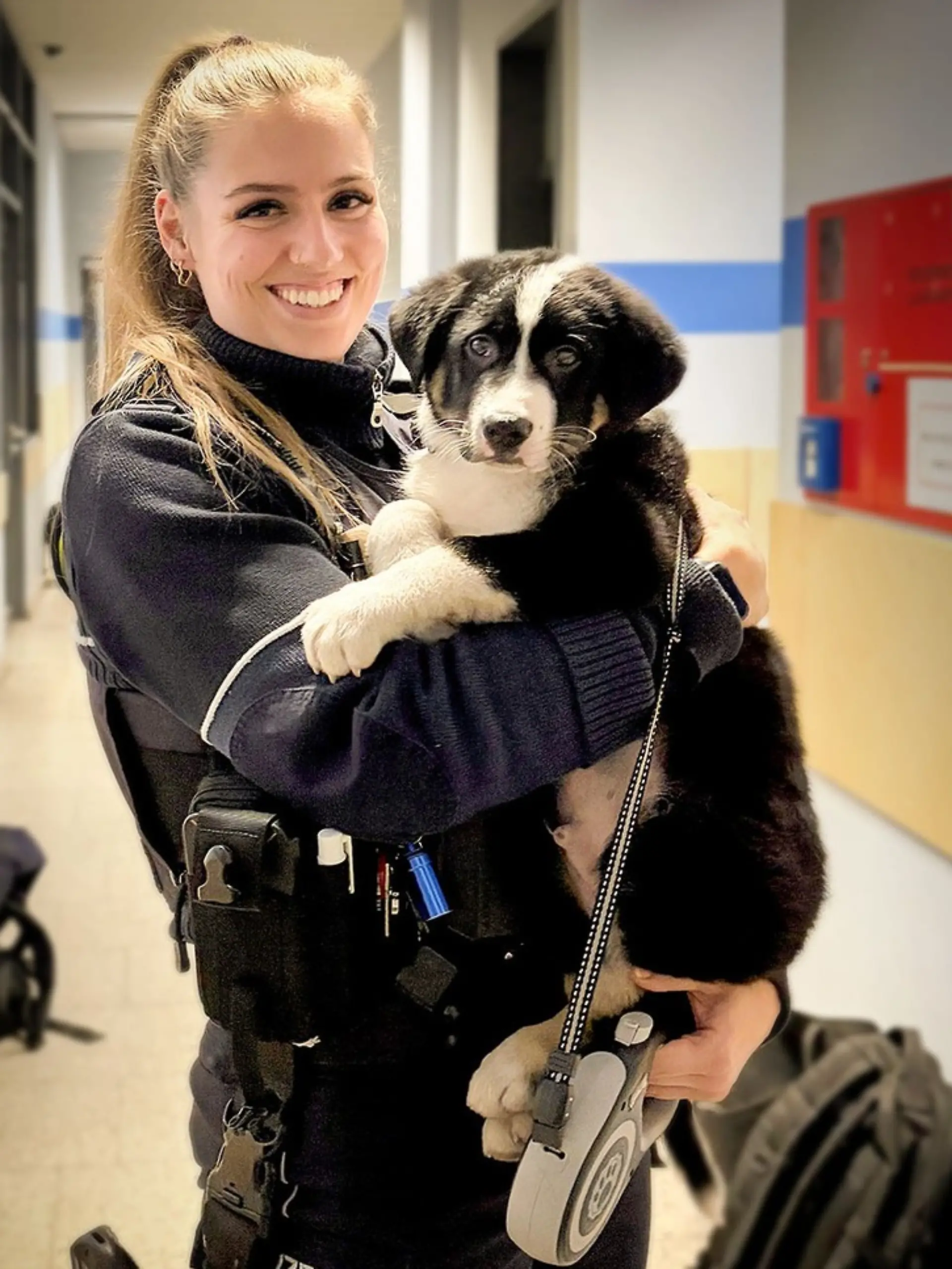 Damit die kleine Fellnase nicht ins Tierheim muss, nimmt diese Polizistin den Hund bei sich auf.