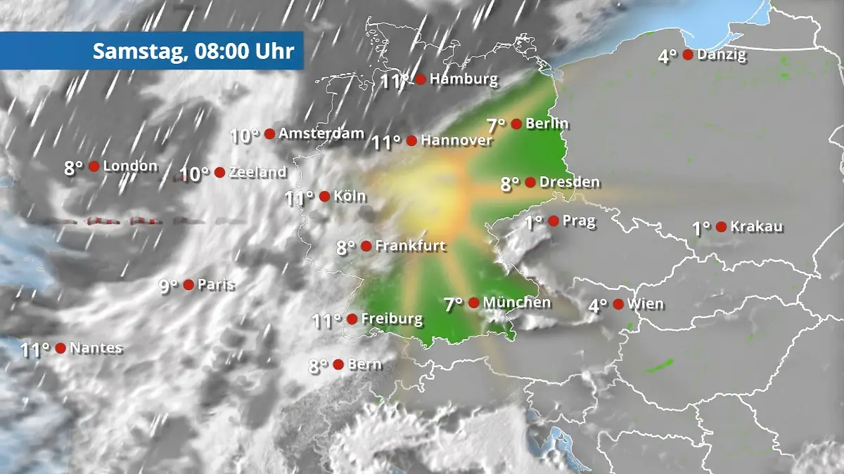 Vorübergehend wechselhafter mit Schauern Der Regen- und Wolkenfilm für 48 Stunden