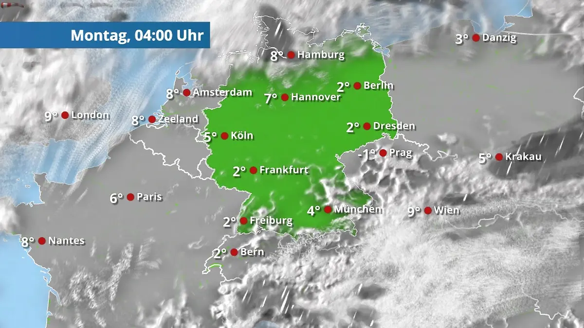 Prognose vom 1. März Der Regen- und Wolkenfilm für 48 Stunden
