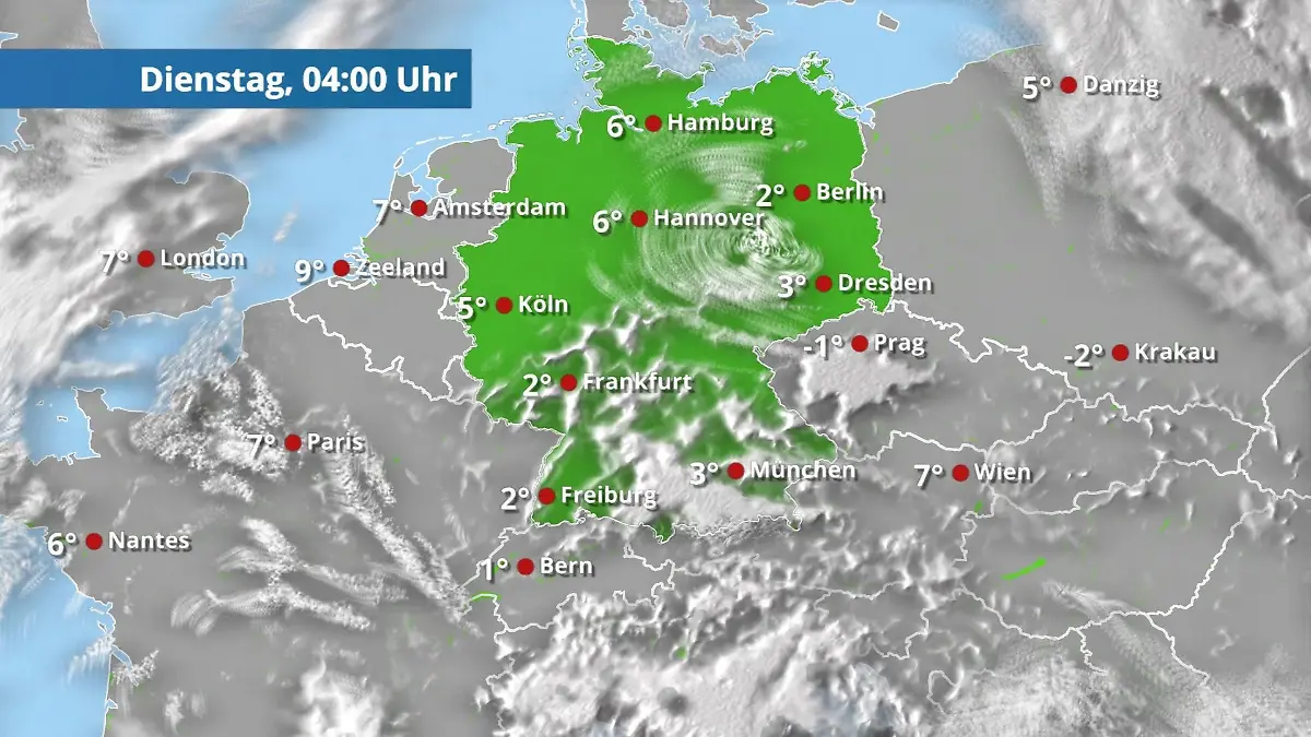 Prognose vom 2. März Der Regen- und Wolkenfilm für 48 Stunden