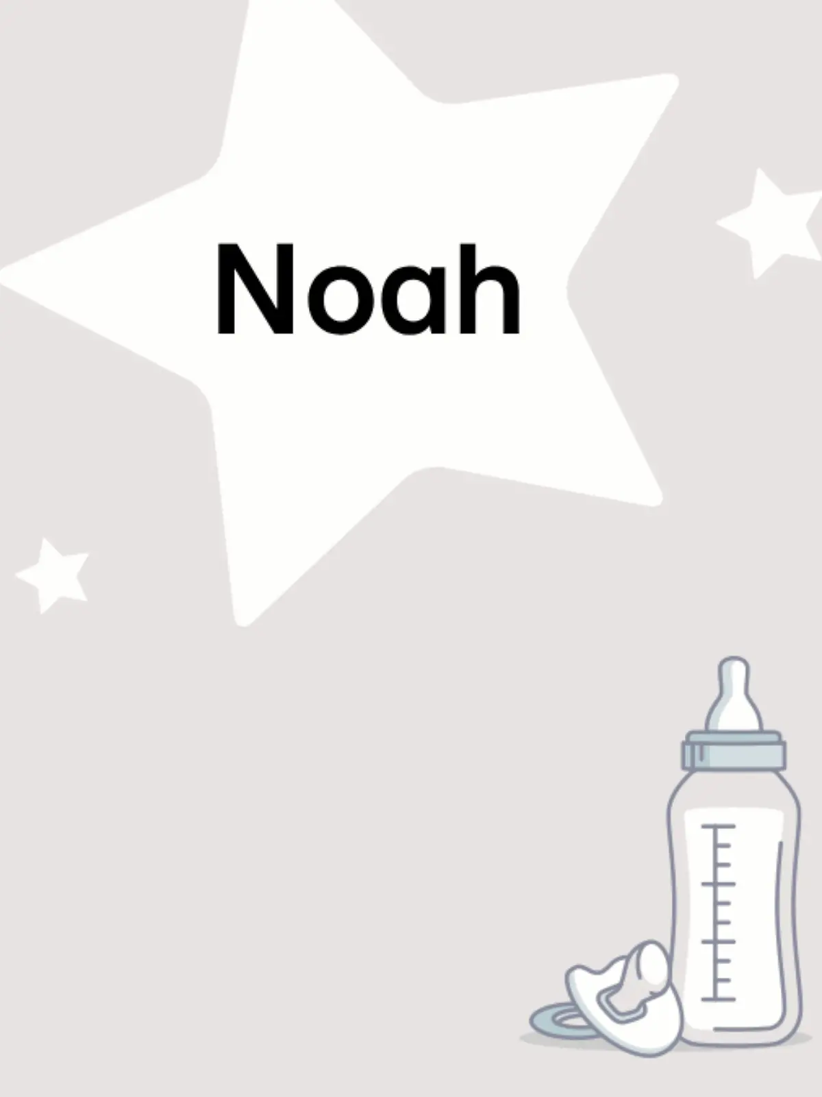 Schriftzug des Vornamens Noah auf grauem Hintergrund mit Sternen
