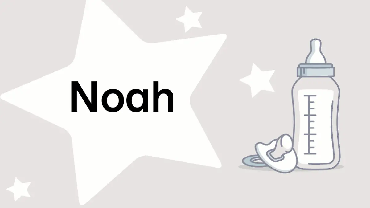 Schriftzug des Vornamens Noah auf grauem Hintergrund mit Sternen