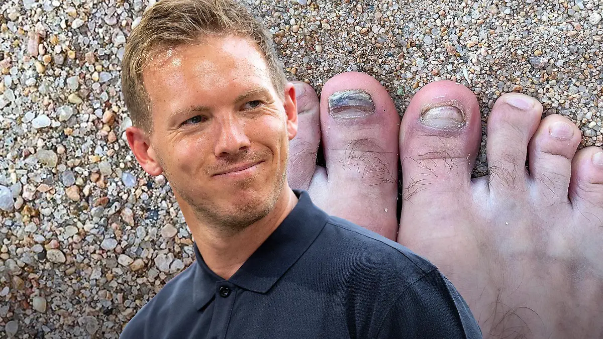 Julian Nagelsann und die Füße von Thomas Müller.