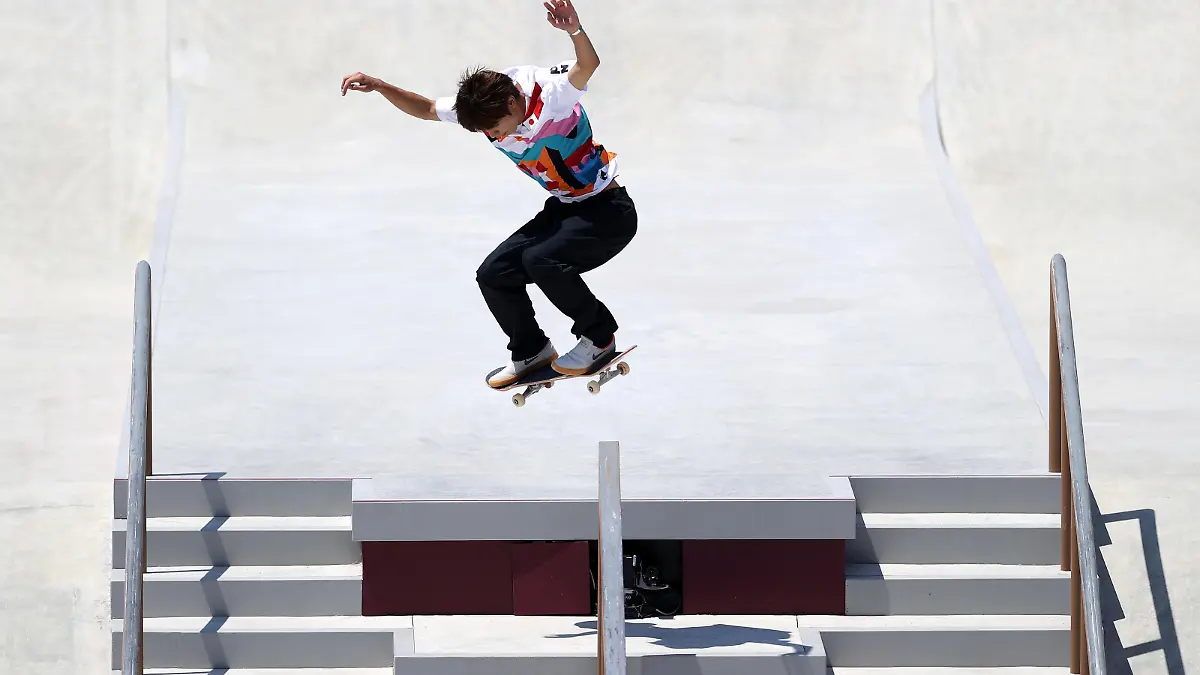 TOKYO, JAPAN - JULY 25: Yuto Horigome of Team Japan competes in the Skateboarding Men's Street Finals on day two of the Tokyo 2020 Olympic Games at Ariake Urban Sports Park on July 25, 2021 in Tokyo, Japan. (Photo by Dan Mullan/Getty Images)