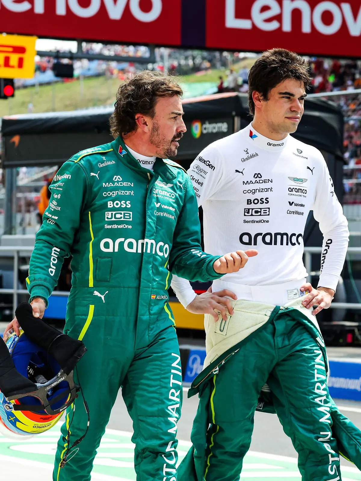 #14 Fernando Alonso (ESP, Aston Martin Aramco F1 Team), #18 Lance Stroll (CAN, Aston Martin Aramco F1 Team), F1 Grand Prix of Hungary at Hungaroring on August 2, 2025 in Budapest, Hungary. (Photo by HOCH ZWEI)