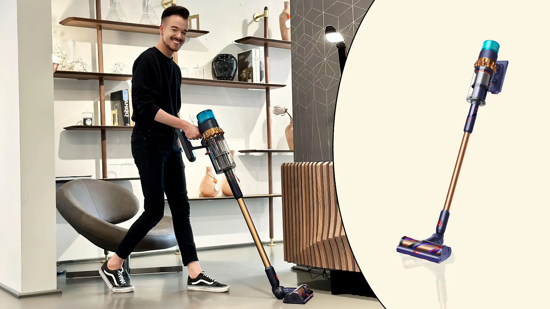Mann mit Dyson Gen5detect beim Putzen.