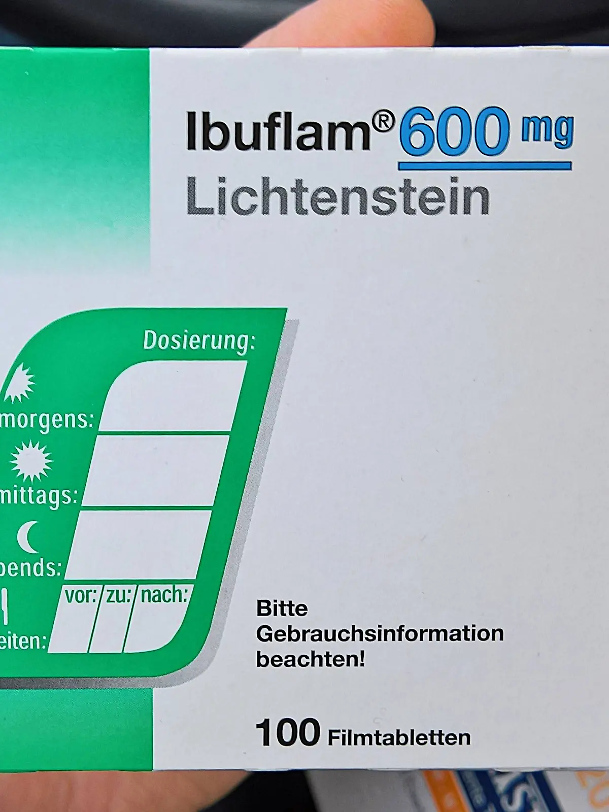 Ibuflam Lichtenstein, 100 Filmtabletten. Ibuflam 600mg Lichtenstein enthält den Wirkstoff Ibuprofen, ein Arzneimittel au