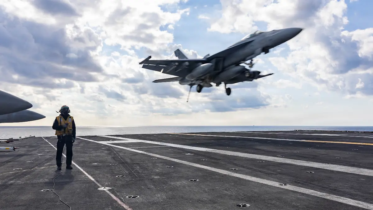 March 4, 2026, USS Gerald R Ford, International Waters: A U.S. Navy F/A-18E Super Hornet aircraft, attached to the Ragin' Bulls of Strike Fighter Squadron 37, approaches to land on the flight deck of the Ford-class aircraft carrier USS Gerald R. Ford operating in support of Operation Epic Fury, in the Eastern Mediterranean Sea. Operation Epic Fury is the joint U.S-Israel attack on Iran. (Credit Image: Â© U.S Navy/Planet Pix via ZUMA Press Wire