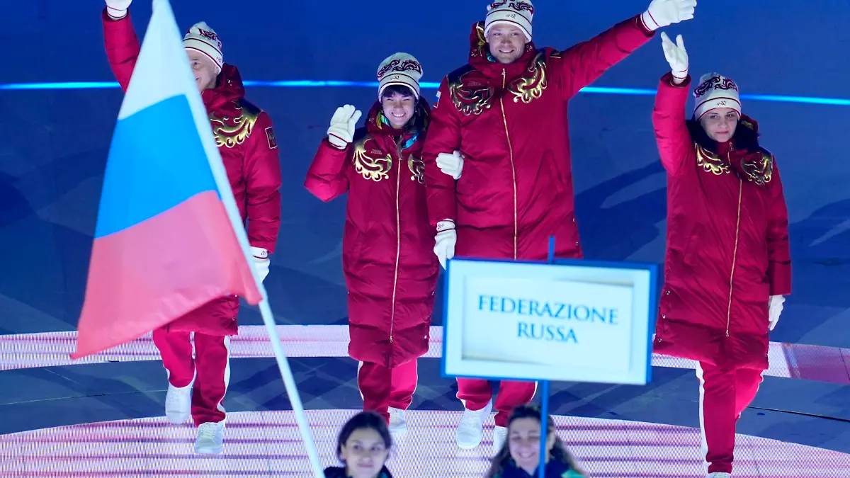 Milano Cortina 2026 Paralympics - Opening Ceremony - Arena di Verona, Verona, Italy - March 06, 2026. Athletes of Russia in the athletes parade during the Opening Ceremony REUTERS/Matteo Ciambelli
