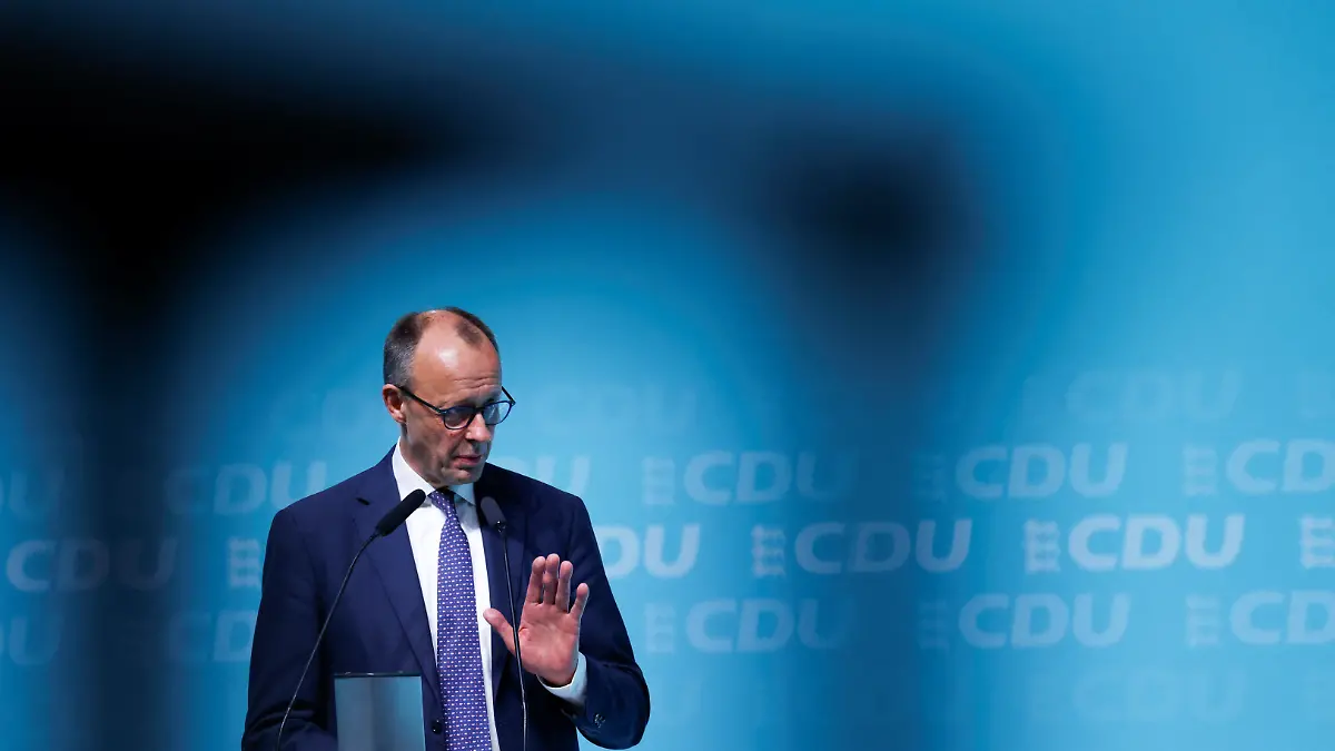 German Chancellor Friedrich Merz speaks during the final election campaign event of Baden-Wuerttemberg's Christian Democratic Union (CDU) top candidate Manuel Hagel in Ravensburg, Germany March 6, 2026. REUTERS/Michaela Stache