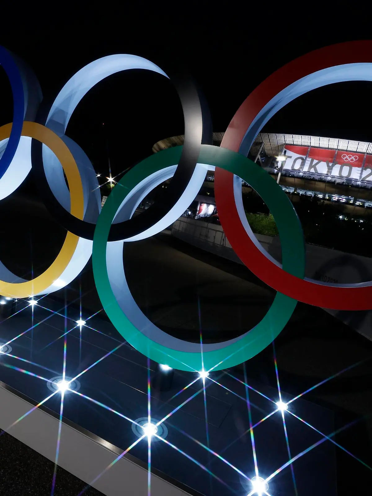 A view of Olympic symbols next to Olympic Stadium before the beginning of the Tokyo 2020 Olympic Games, Olympische Spiele, Olympia, OS opening ceremony, in Tokyo, Japan, 23 July 2021. Tokyo 2020 Olympic Games ACHTUNG: NUR REDAKTIONELLE NUTZUNG PUBLICATIONxINxGERxSUIxAUTxONLY Copyright: xEnricxFontcubertax EVE573 20210723-bb4d5775169b24530c946c1fa0d5f1f7815273ed 