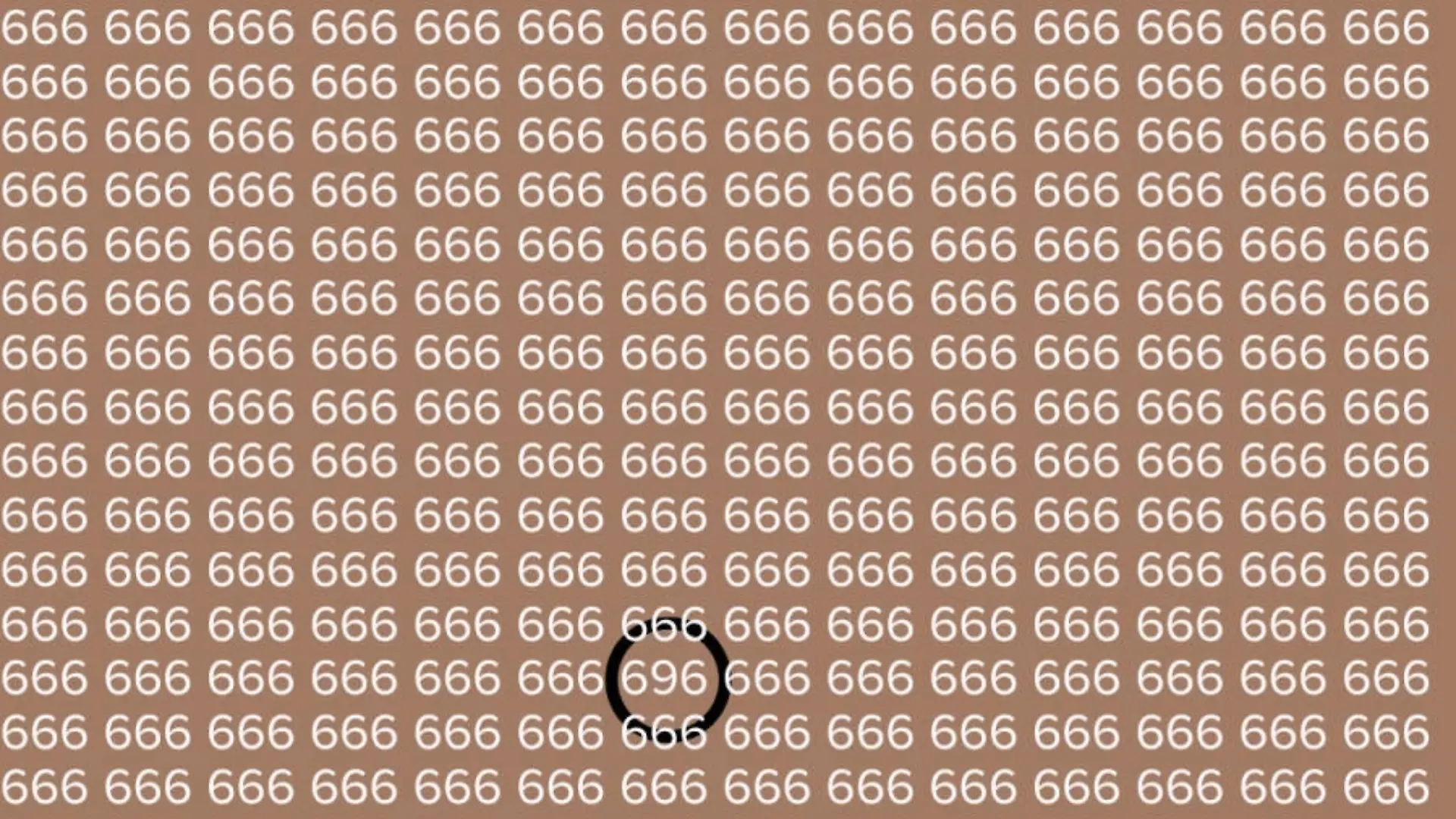 Kniffliges Suchbild. Hier ist die Auflösung. Da ist sie ja! Zwischen all den 666 hat sich die Zahl 696 versteckt.