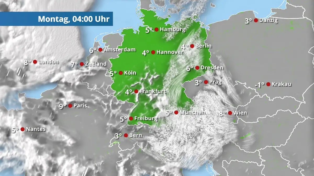 Prognose vom 8. März Der Regen- und Wolkenfilm für 48 Stunden