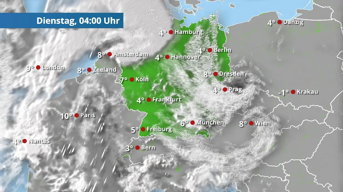 Prognose vom 9. März Der Regen- und Wolkenfilm für 48 Stunden