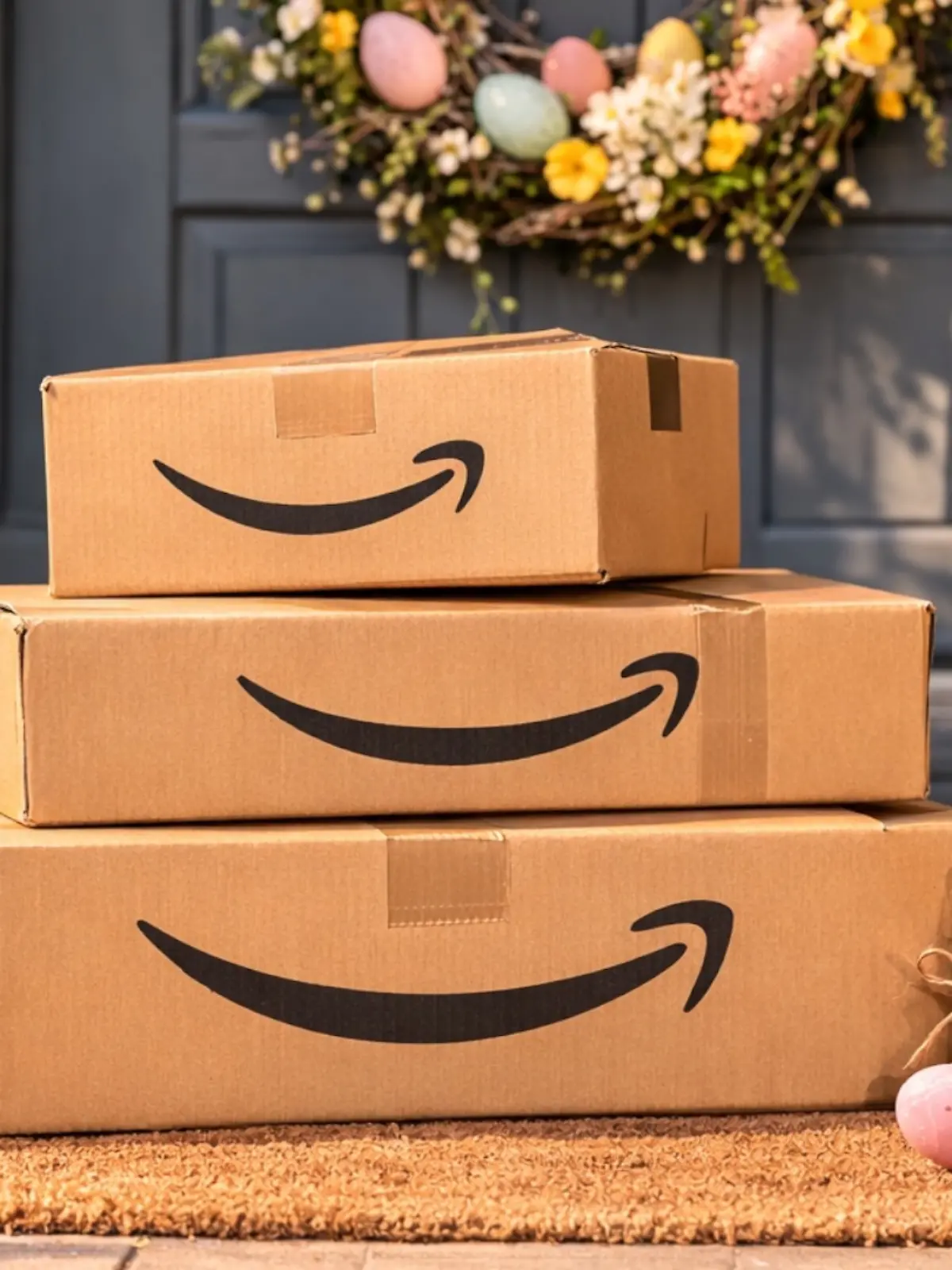 Amazon-Kartons in frühlingshafter Collage.