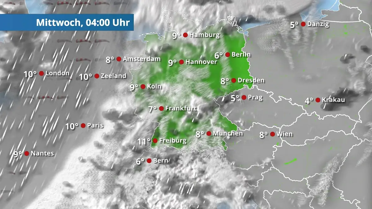 Prognose vom 10. März Der Regen- und Wolkenfilm für 48 Stunden