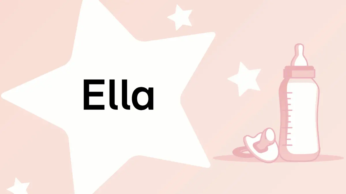 Schriftzug des Vornamens Ella auf rosa Hintergrund mit Sternen