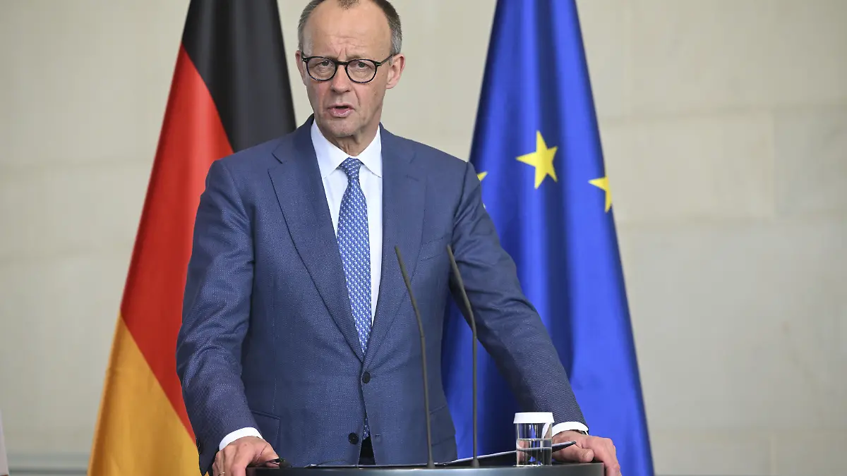BERLIN, GERMANY - MARCH 10: Czech Prime Minister Andrej Babis and German Chancellor Friedrich Merz hold a joint press conference after their meeting at the Federal Chancellery in Berlin, Germany on March 10, 2026. Halil Sagirkaya / Anadolu
