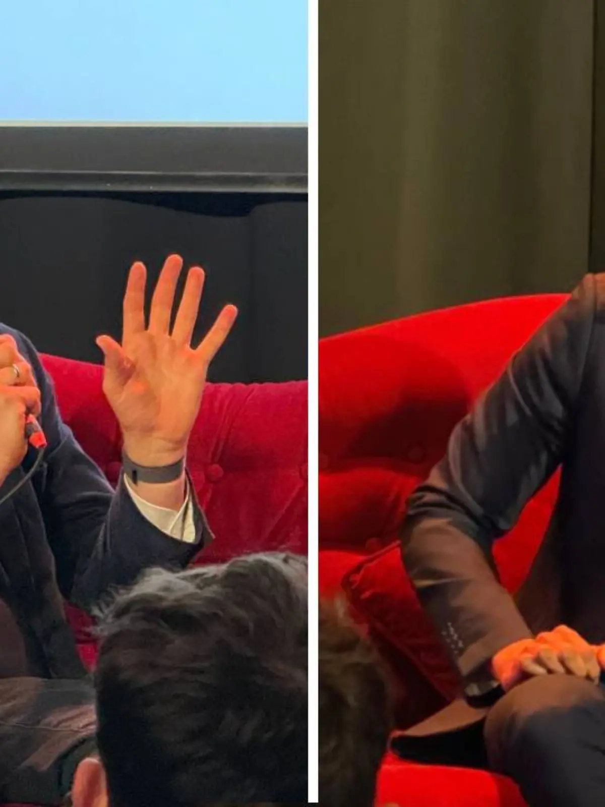 Der Hamburger Finanzsenator Andreas Dressel (SPD, links im Bild) und der Hamburger Landesvorsitzende der Grünen, Leon Alam, auf einer Podiumsdiskussion zur Klimapolitik am Dienstag (10. März).