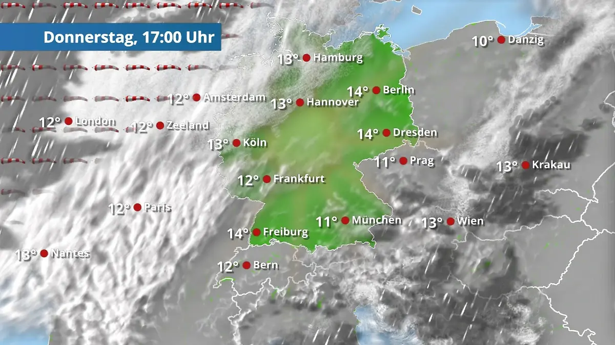 Prognose vom 12. März Der Regen- und Wolkenfilm für 48 Stunden