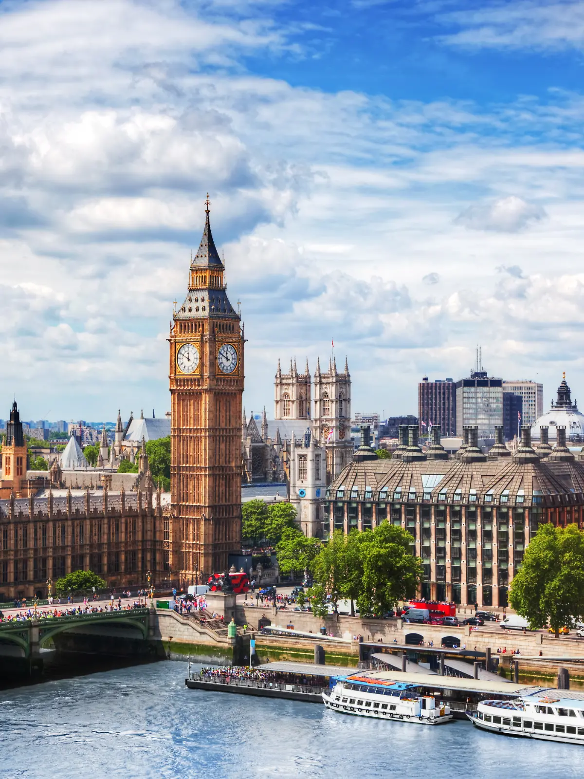 Big Ben, Westminster Bridge und die Themse in London, Vereinigtes Königreich