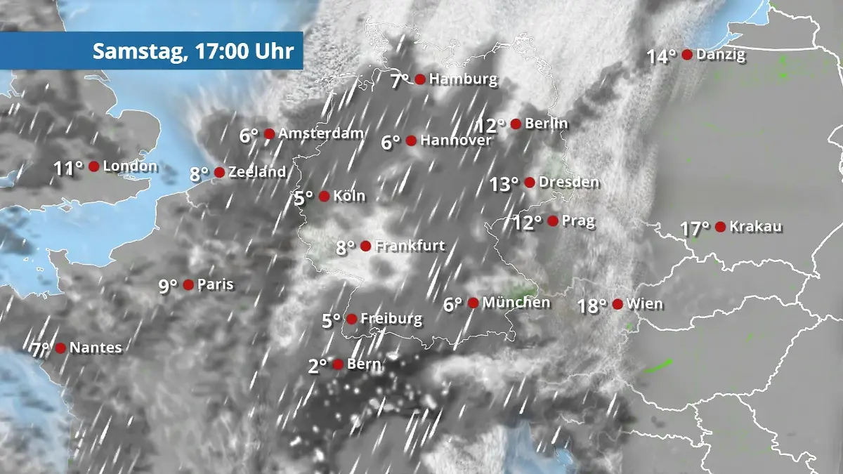 Prognose vom 14. März Der Regen- und Wolkenfilm für 48 Stunden