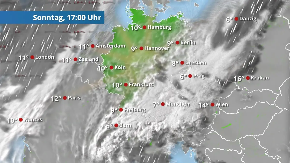 Prognose vom 15. März Der Regen- und Wolkenfilm für 48 Stunden