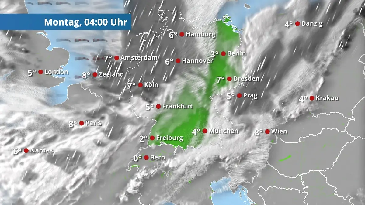 Prognose vom 15. März Der Regen- und Wolkenfilm für 48 Stunden