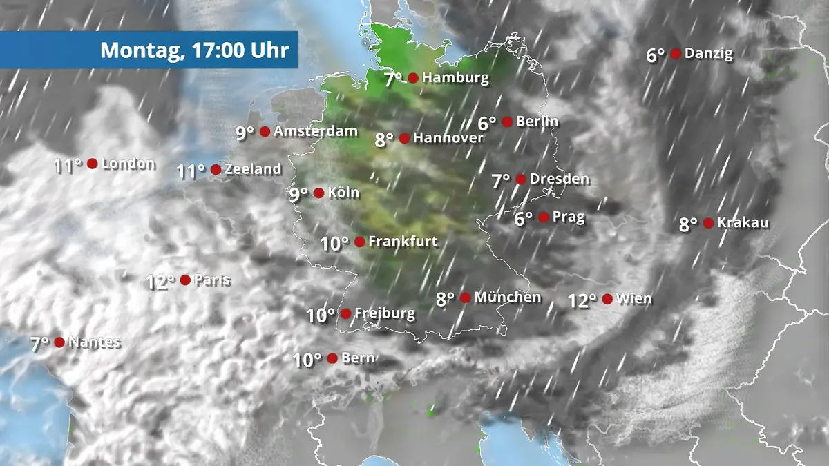Prognose vom 16. März Der Regen- und Wolkenfilm für 48 Stunden